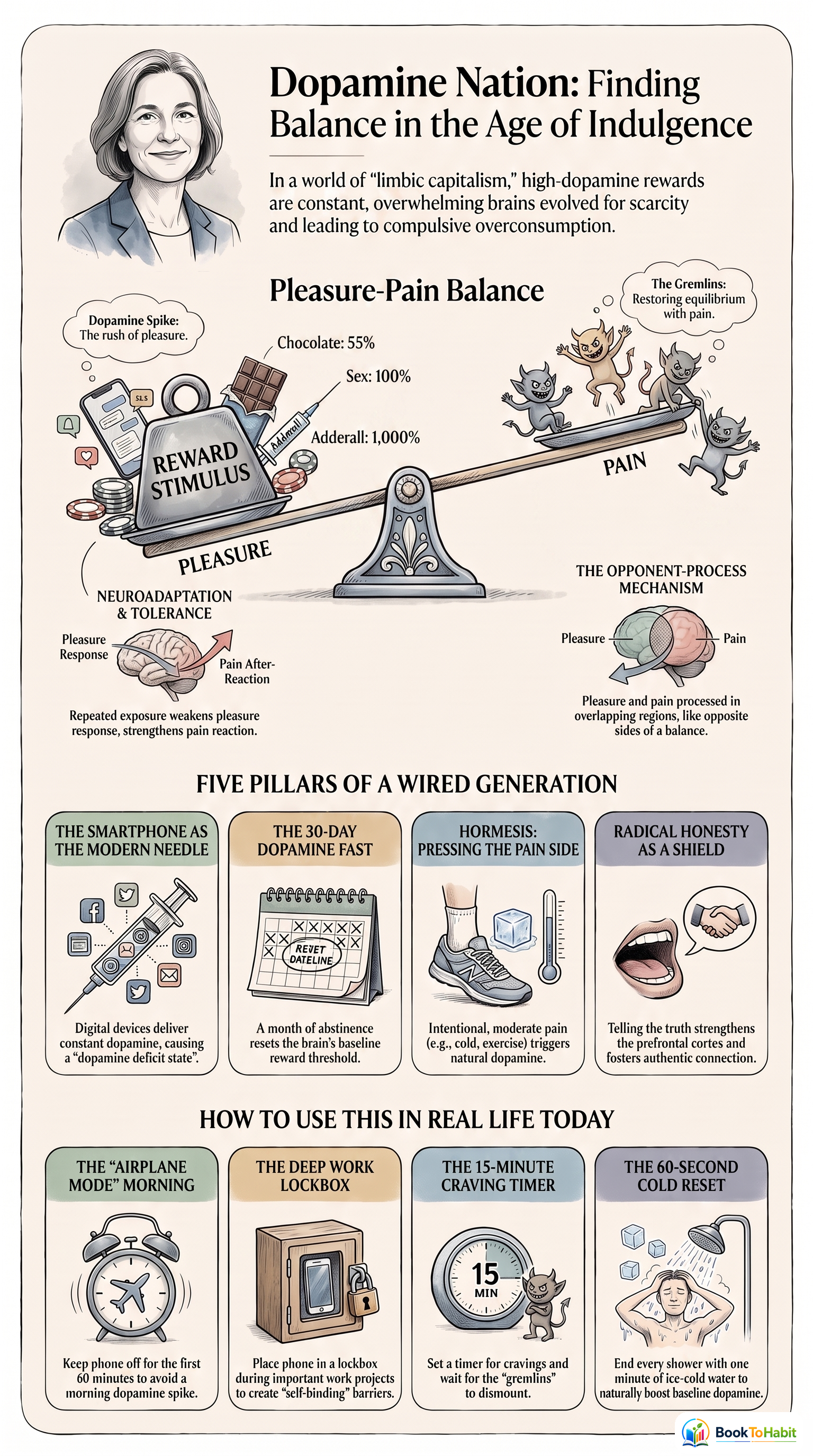Dopamine Nation: Finding Balance in the Age of Indulgence infographic summary
