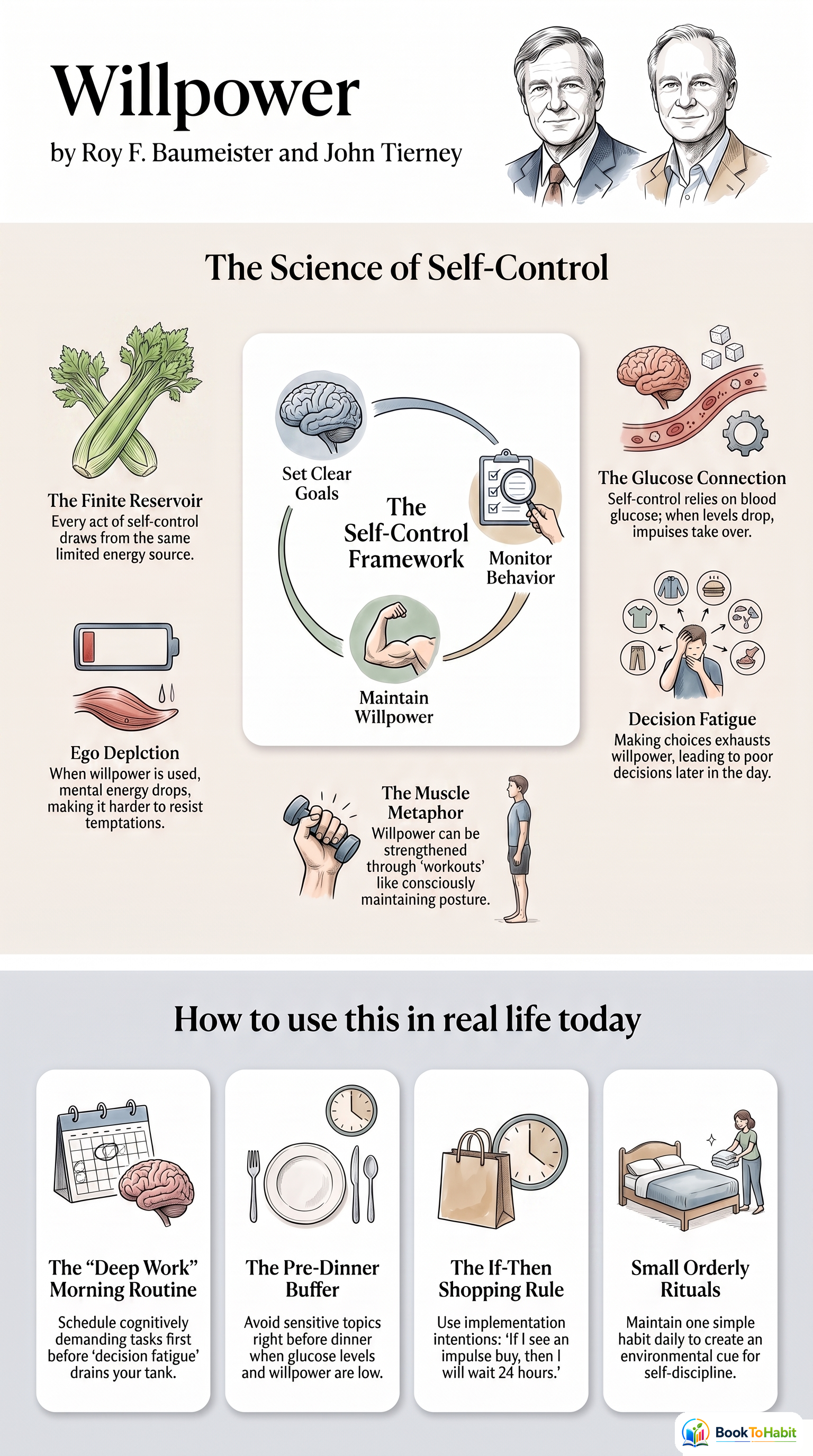 Baumeister Roy F and Tierney John - Willpower infographic summary