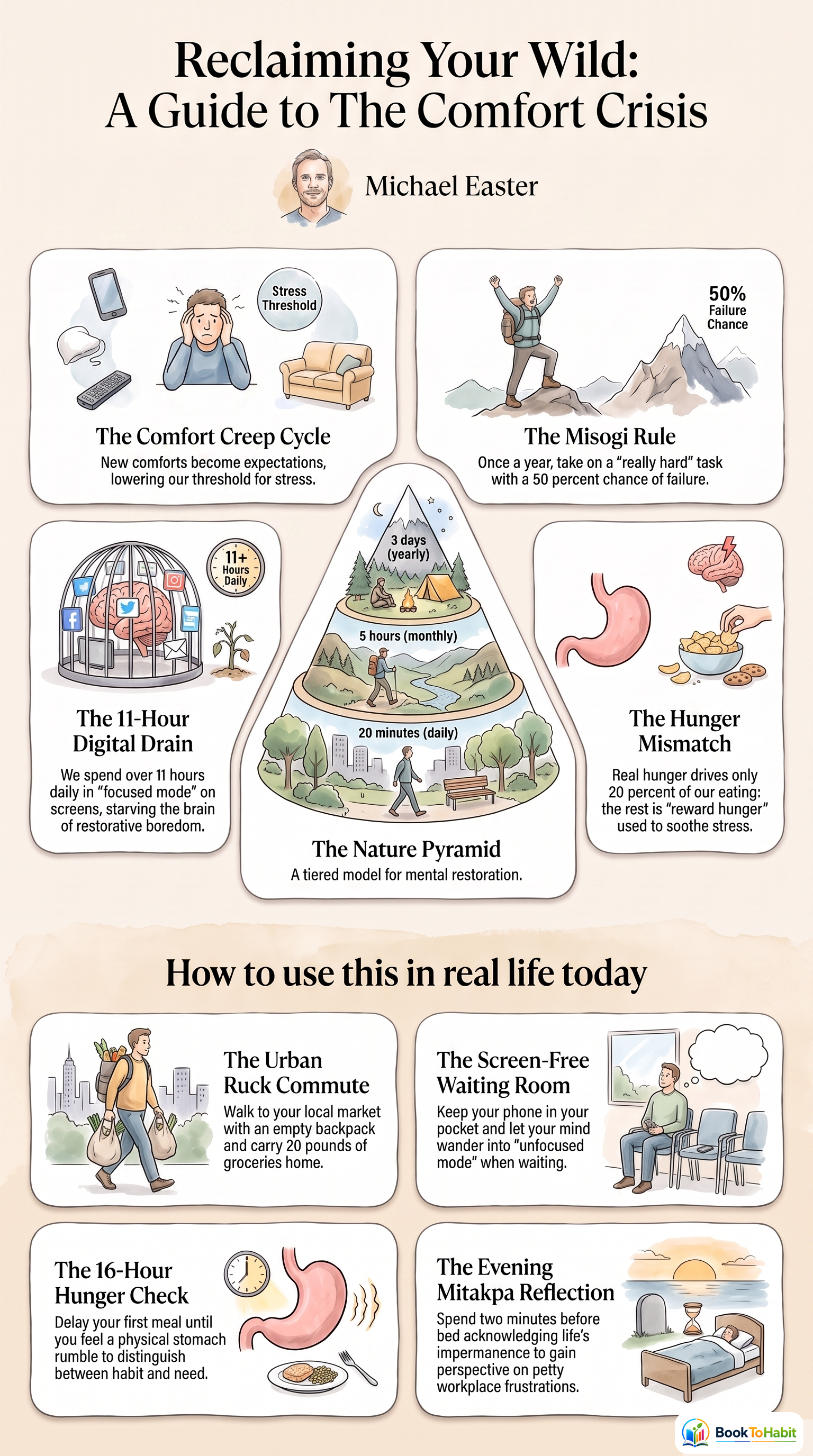 The Comfort Crisis: Embrace Discomfort to Reclaim Your Wild, Happy, Healthy Self infographic summary
